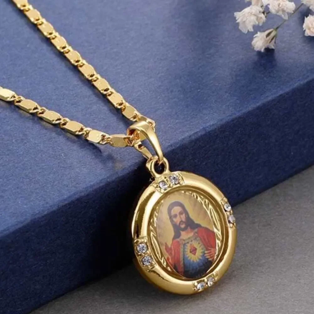 3for$20 1pc Men's Jesus Round Pendant Necklace unisex